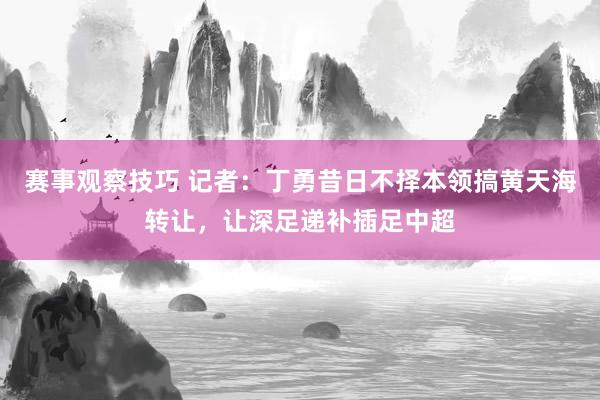 赛事观察技巧 记者：丁勇昔日不择本领搞黄天海转让，让深足递补插足中超