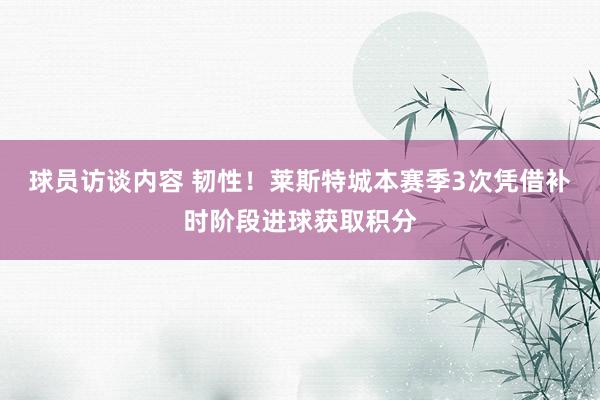 球员访谈内容 韧性！莱斯特城本赛季3次凭借补时阶段进球获取积分