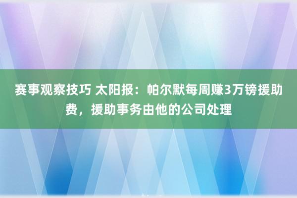 赛事观察技巧 太阳报：帕尔默每周赚3万镑援助费，援助事务由他的公司处理