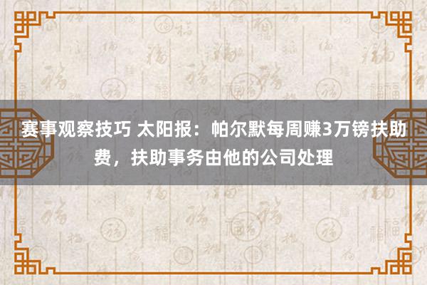 赛事观察技巧 太阳报：帕尔默每周赚3万镑扶助费，扶助事务由他的公司处理