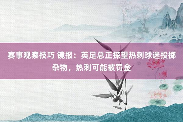 赛事观察技巧 镜报：英足总正探望热刺球迷投掷杂物，热刺可能被罚金