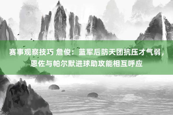 赛事观察技巧 詹俊：蓝军后防天团抗压才气弱，恩佐与帕尔默进球助攻能相互呼应